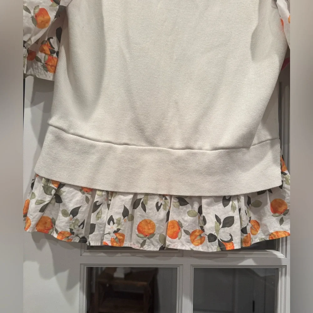 Cream Puff-Sleeve Top with Orange Blossom Print - Picture 3 of 7
